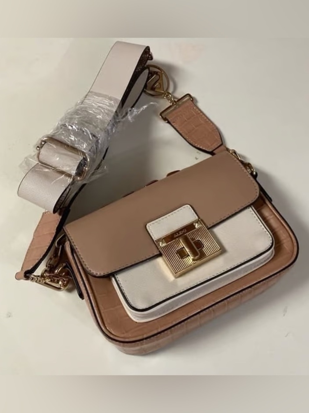 Aldo White Tan Chain Crossbody